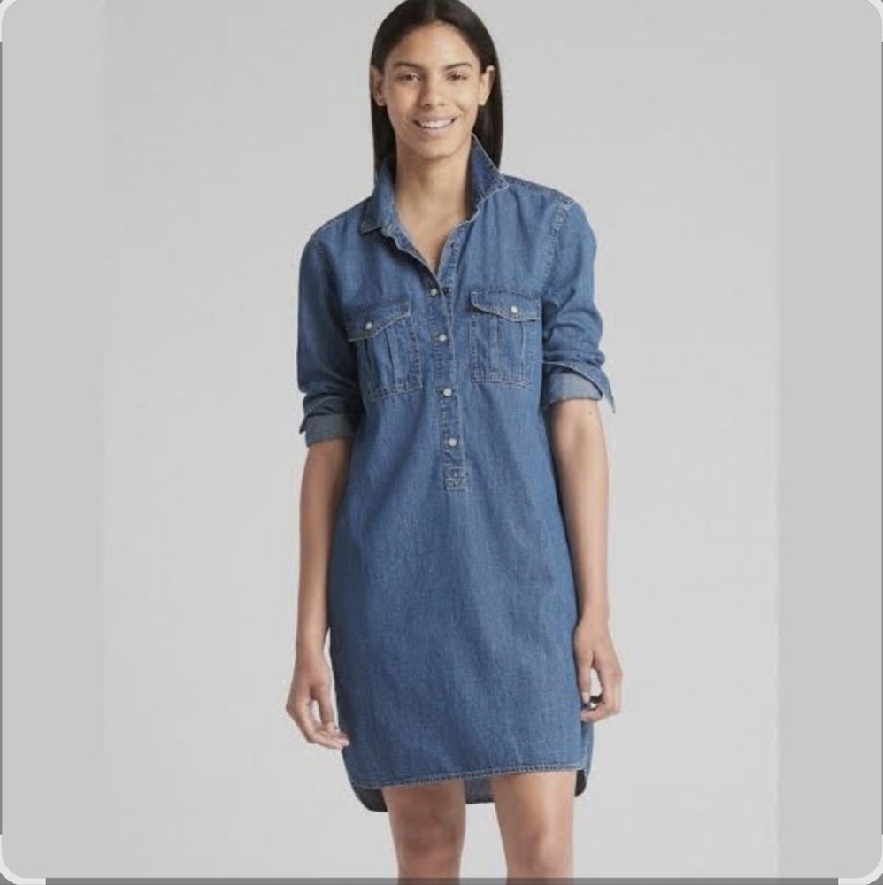 New Denim Shirt Dress With Pokets Size XS